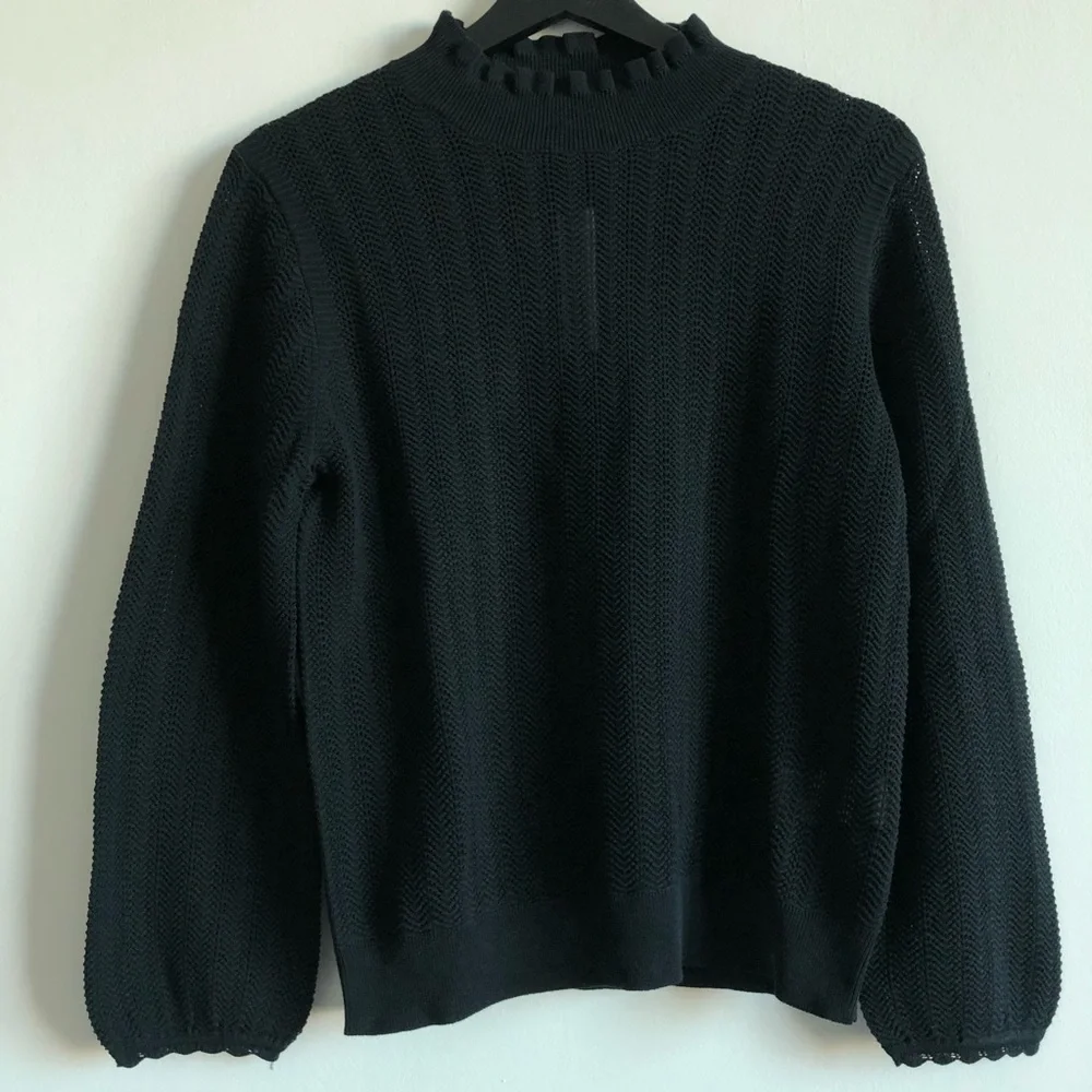 J.Crew Pointelle Ruffle Mock Neck Sweater
